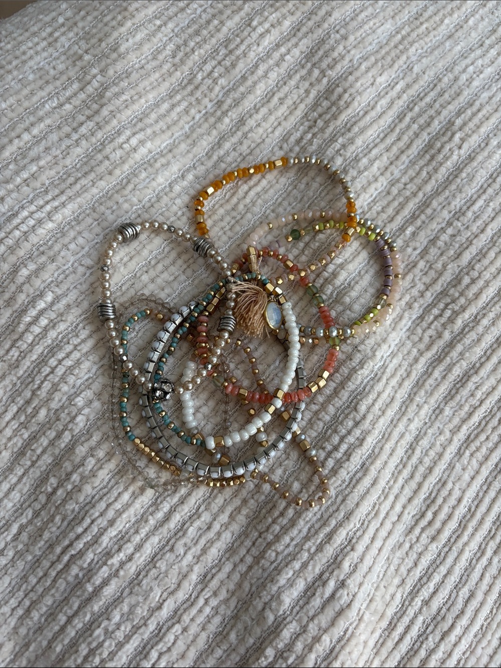 Assorted Multi-Color Beaded Stretch Bracelet Set with Gold Accents